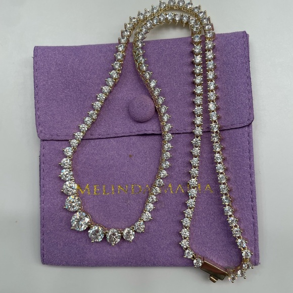 NWT Melinda Maria Gold “Not Your Basic Graduated Tennis Necklace” - Picture 8 of 11